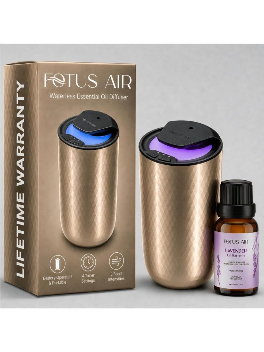 Cordless Essential Oil Diffuser Kit with 15ml Lavender Oil, Rechargeable
